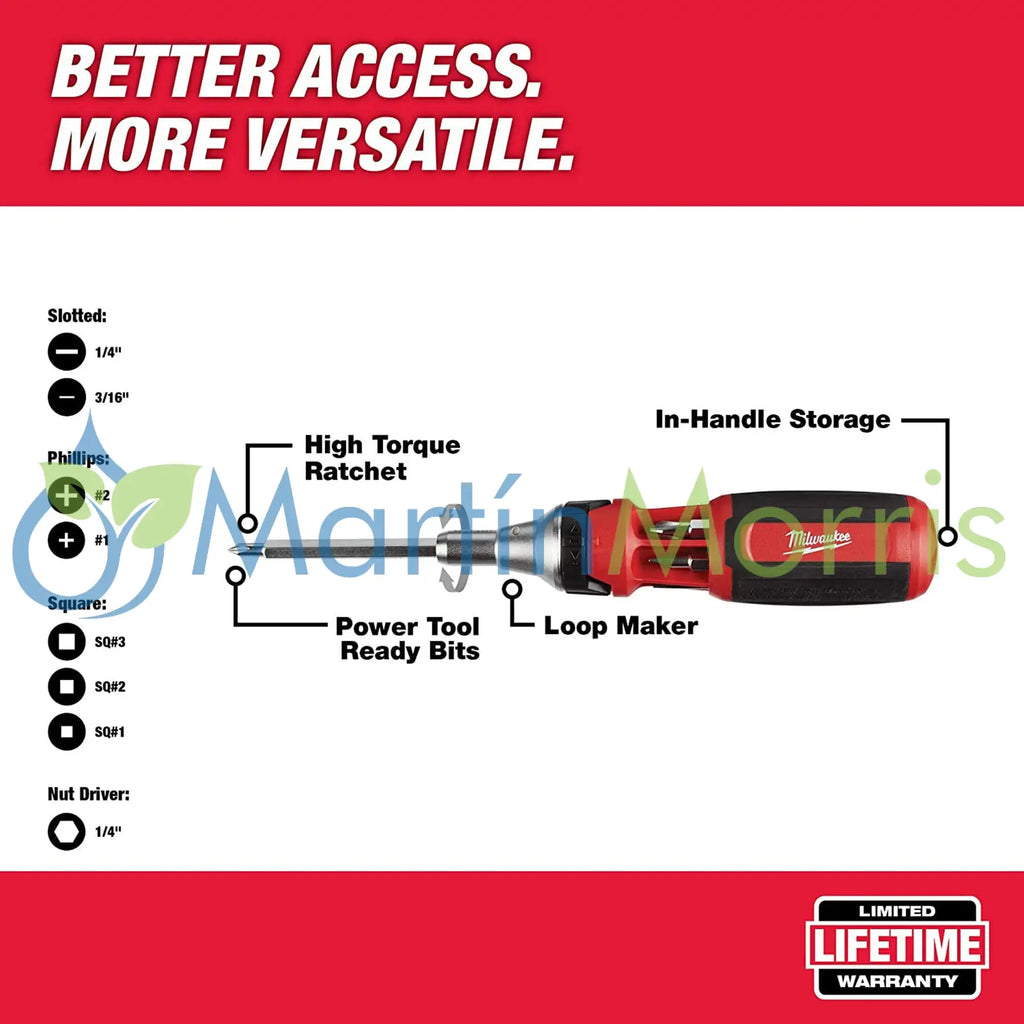 MILWAUKEE Destornillador crique con 6 puntas largas