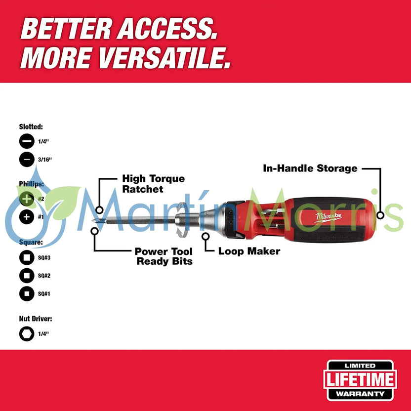 MILWAUKEE Destornillador crique con 6 puntas largas