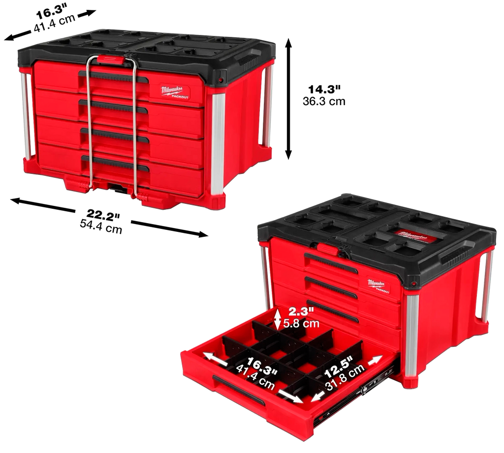 Milwaukee Packout 48-22-8444 Caja con 4 Cajones y Barra de Seguridad