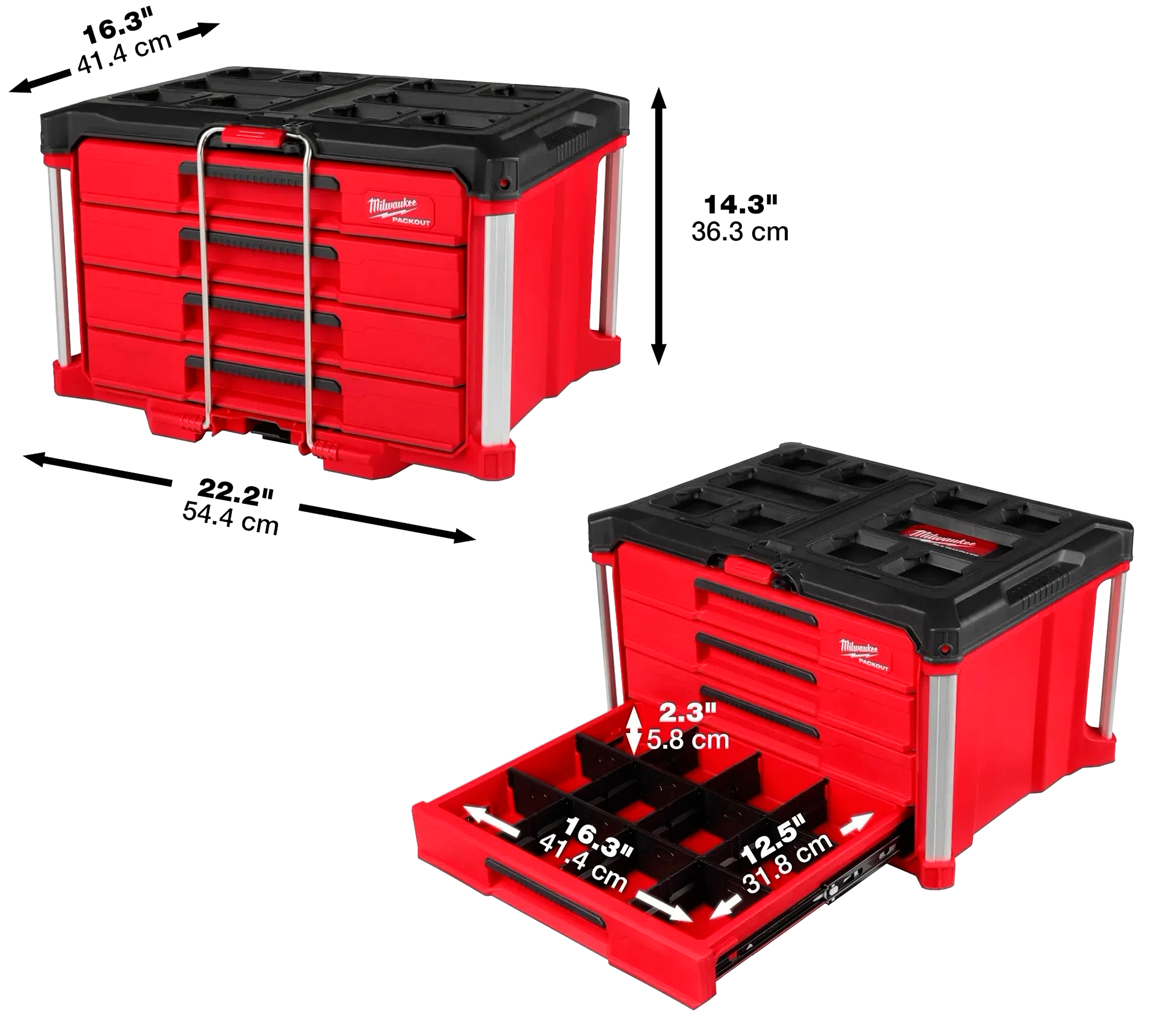 Milwaukee Packout 48-22-8444 Caja con 4 Cajones y Barra de Seguridad