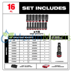 Milwaukee 49-66-6803 Kit Tubos de Impacto 1/2" Milimetricos 16 Piezas