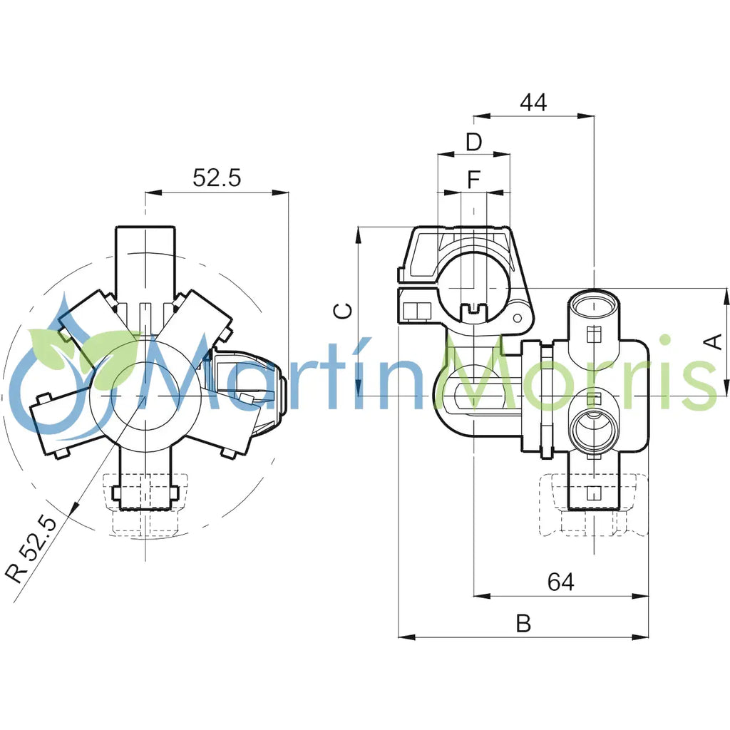 Porta Pico Quintuple o Pentajet ARAG para caño 1/2 - 3/4 - 1 Pulgada