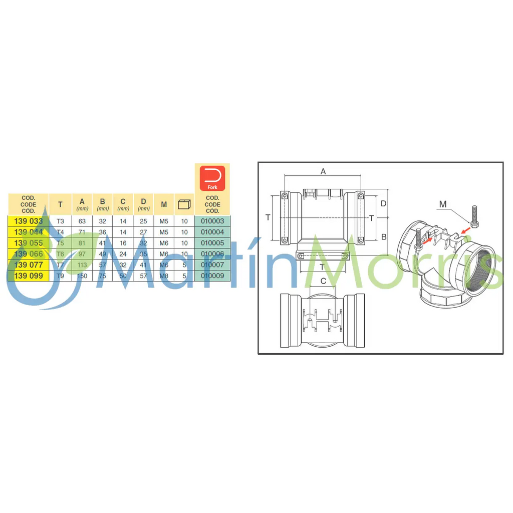 Racor en t con conexión hembra (arag)