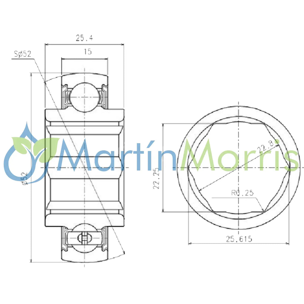 Rodamiento Auto centrante interior hexagonal NTN 205KRRB2