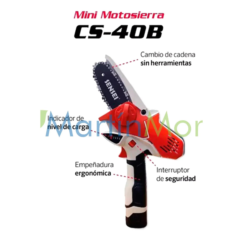 Sensei CS-40B Mini Motosierra Recargable a Batería Inalámbrica