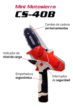 Sensei CS-40B Mini Motosierra Recargable a Batería Inalámbrica