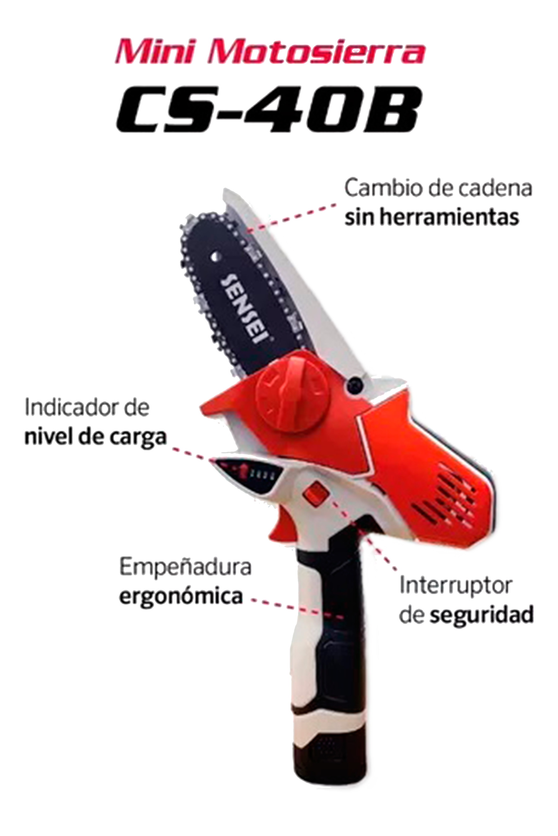 Sensei CS-40B Mini Motosierra Recargable a Batería Inalámbrica