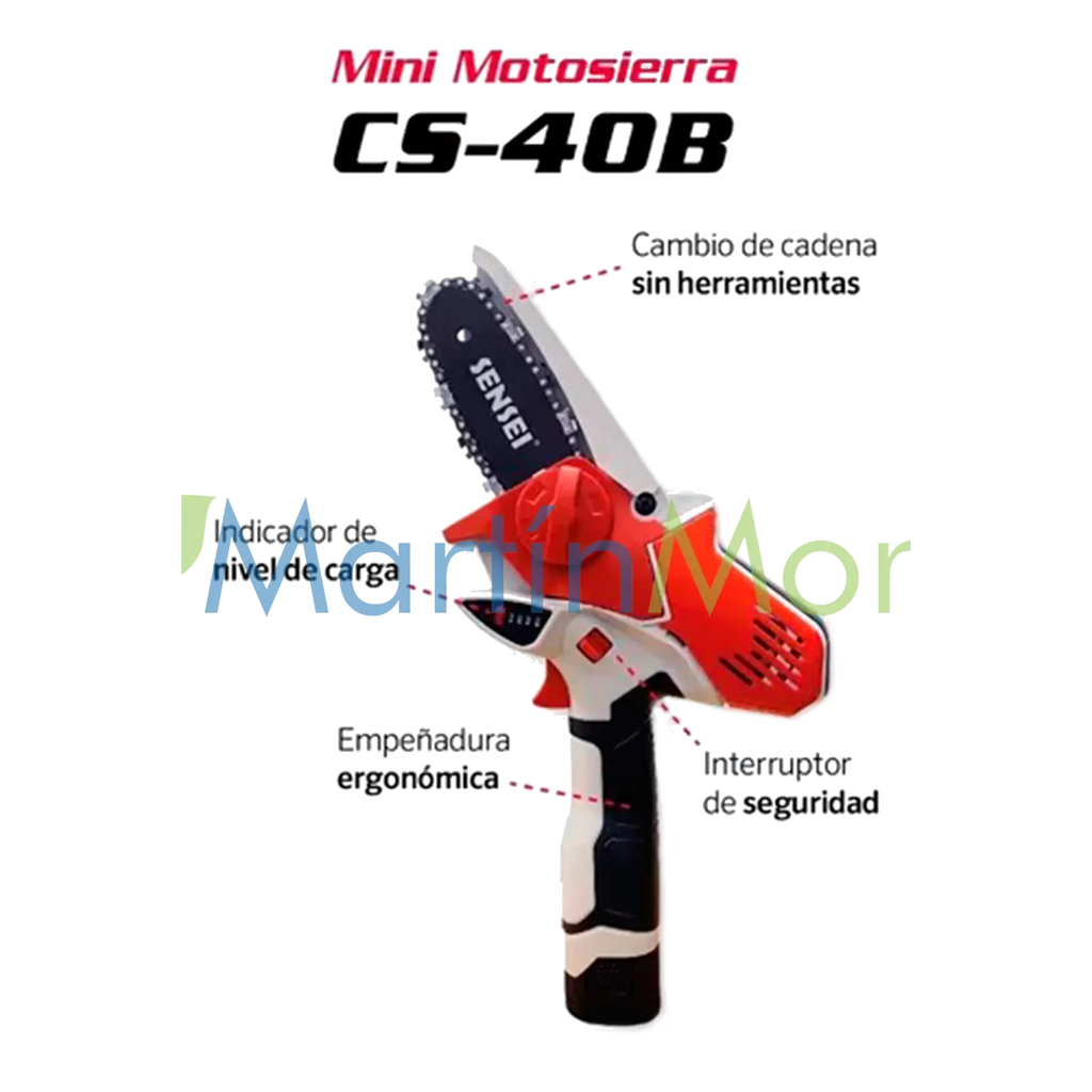 Sensei CS-40B Mini Motosierra Recargable a Batería Inalámbrica