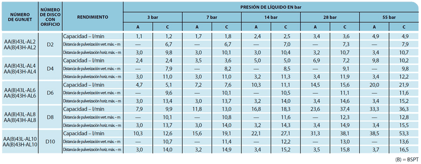Teejet AA43L lanza pulverización hasta 14 bar