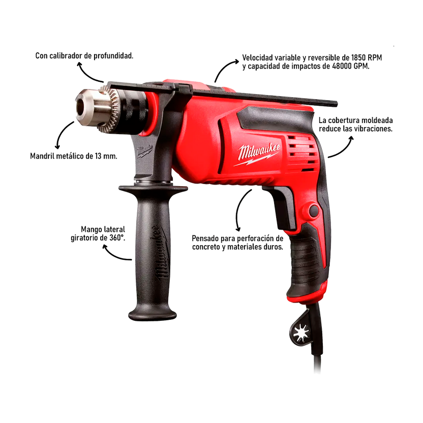 Taladro Percutor Milwaukee 5374-59A 13mm (1/2’’) 680W