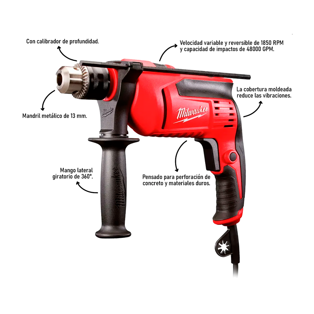 Taladro Percutor Milwaukee 5374-59A 13mm (1/2’’) 680W