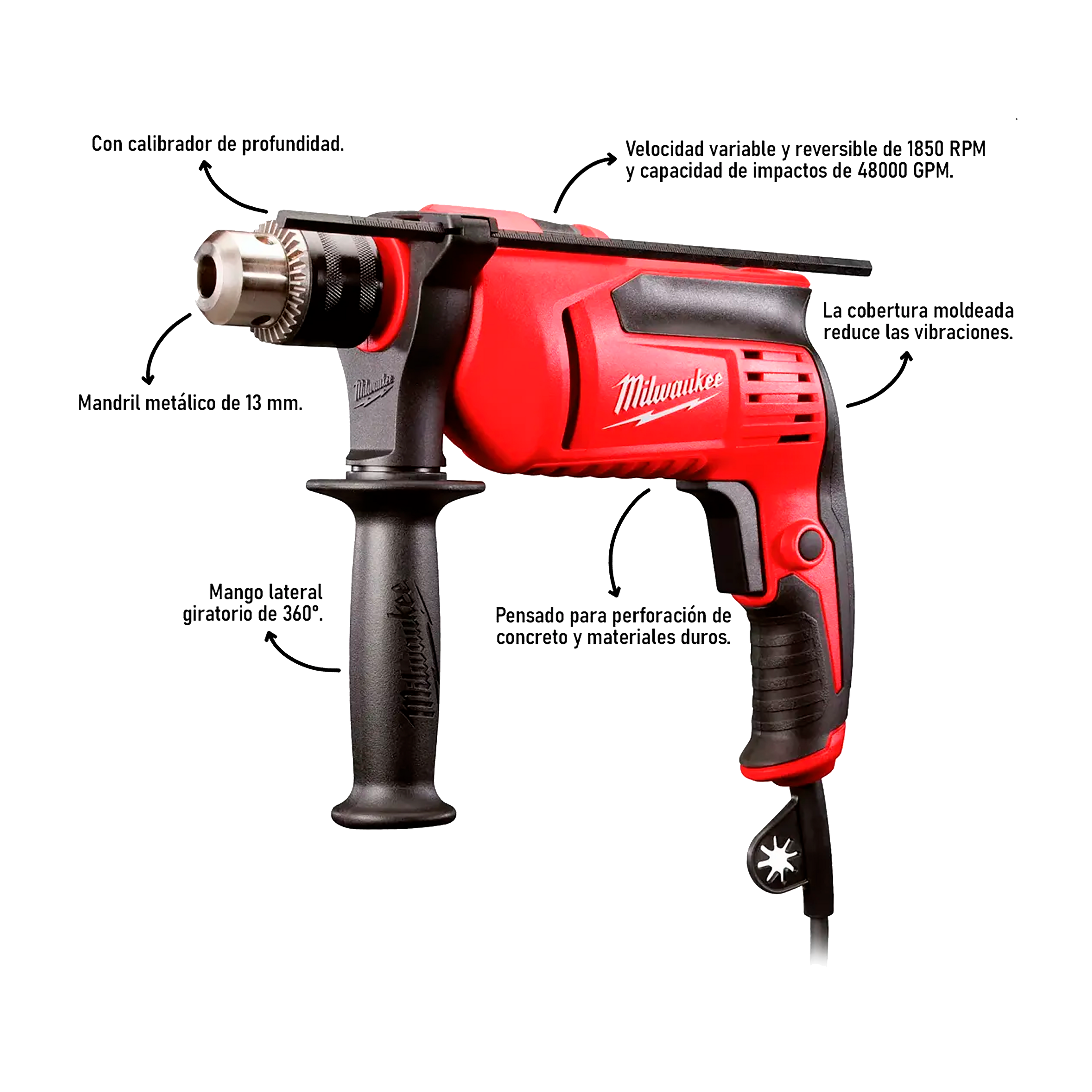 Taladro Percutor Milwaukee 5374-59A 13mm (1/2’’) 680W