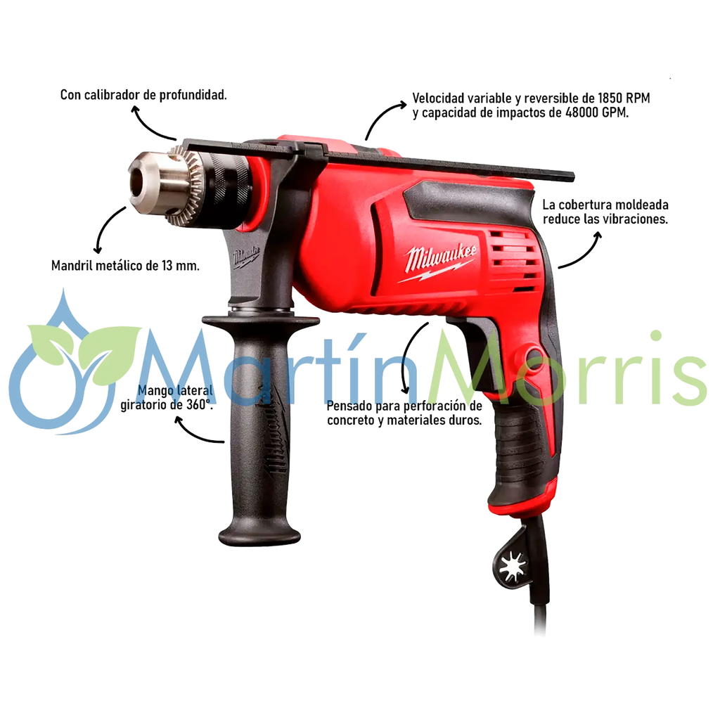 Taladro Percutor Milwaukee 5374-59A 13mm (1/2") 680W