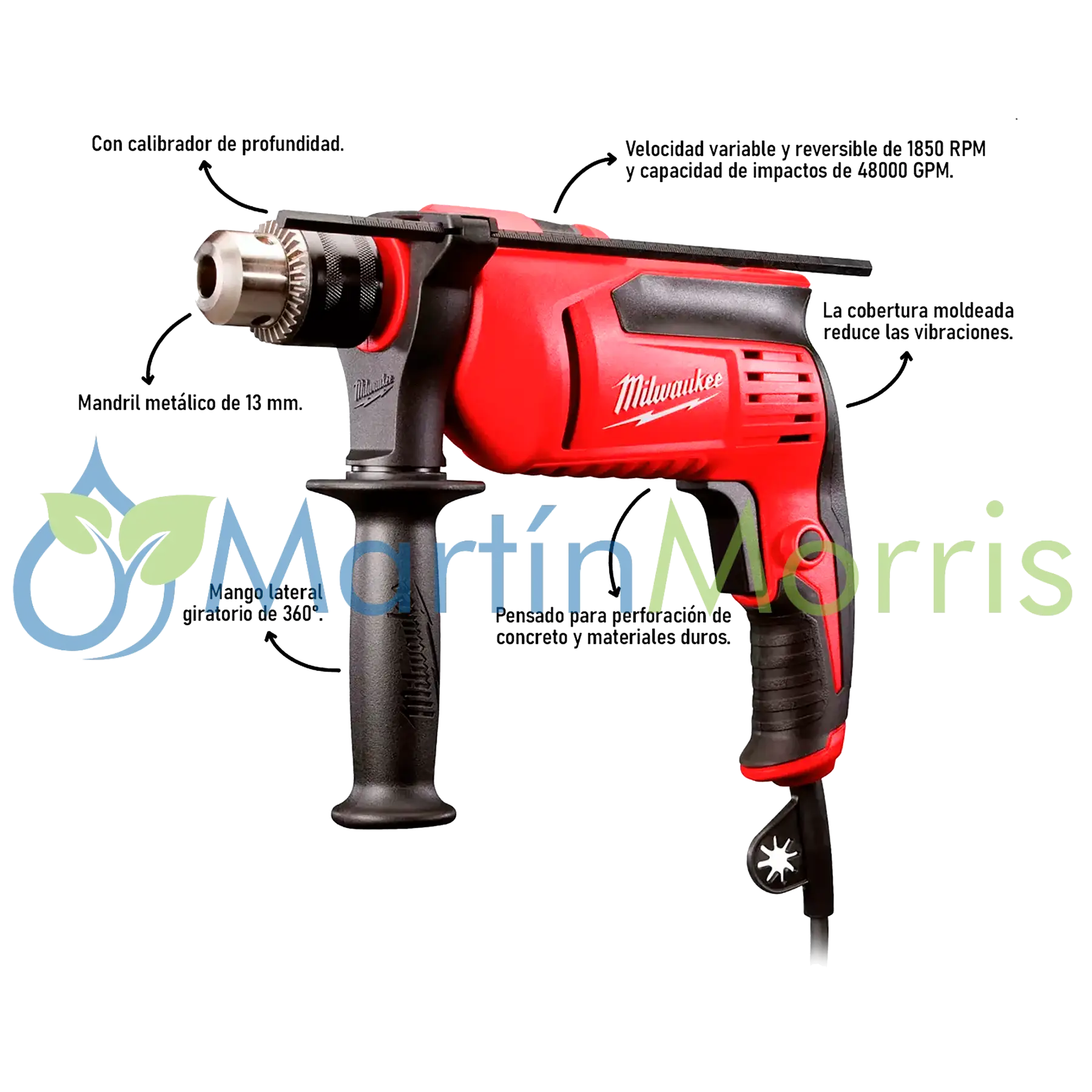 Taladro Percutor Milwaukee 5374-59A 13mm (1/2") 680W