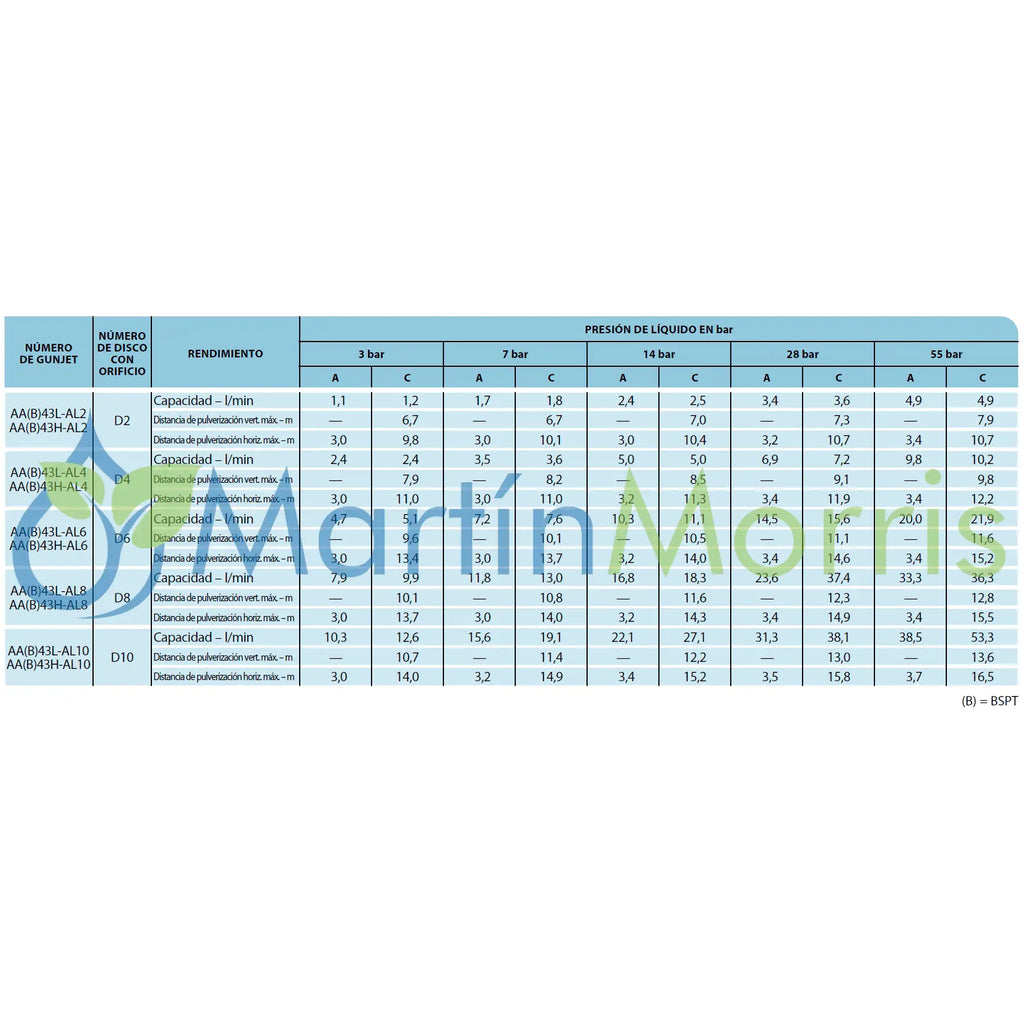 Teejet AA43L lanza pulverización hasta 14 bar