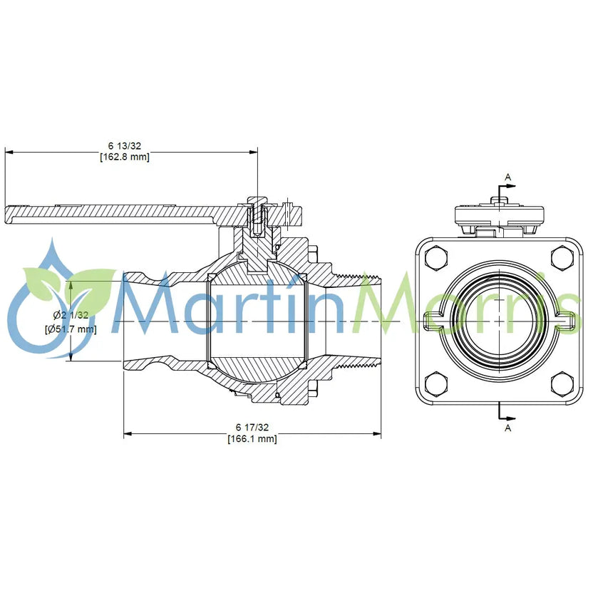 válvula banjo rosca macho 2 pulg con adaptador macho de 2 pulgadas paso total