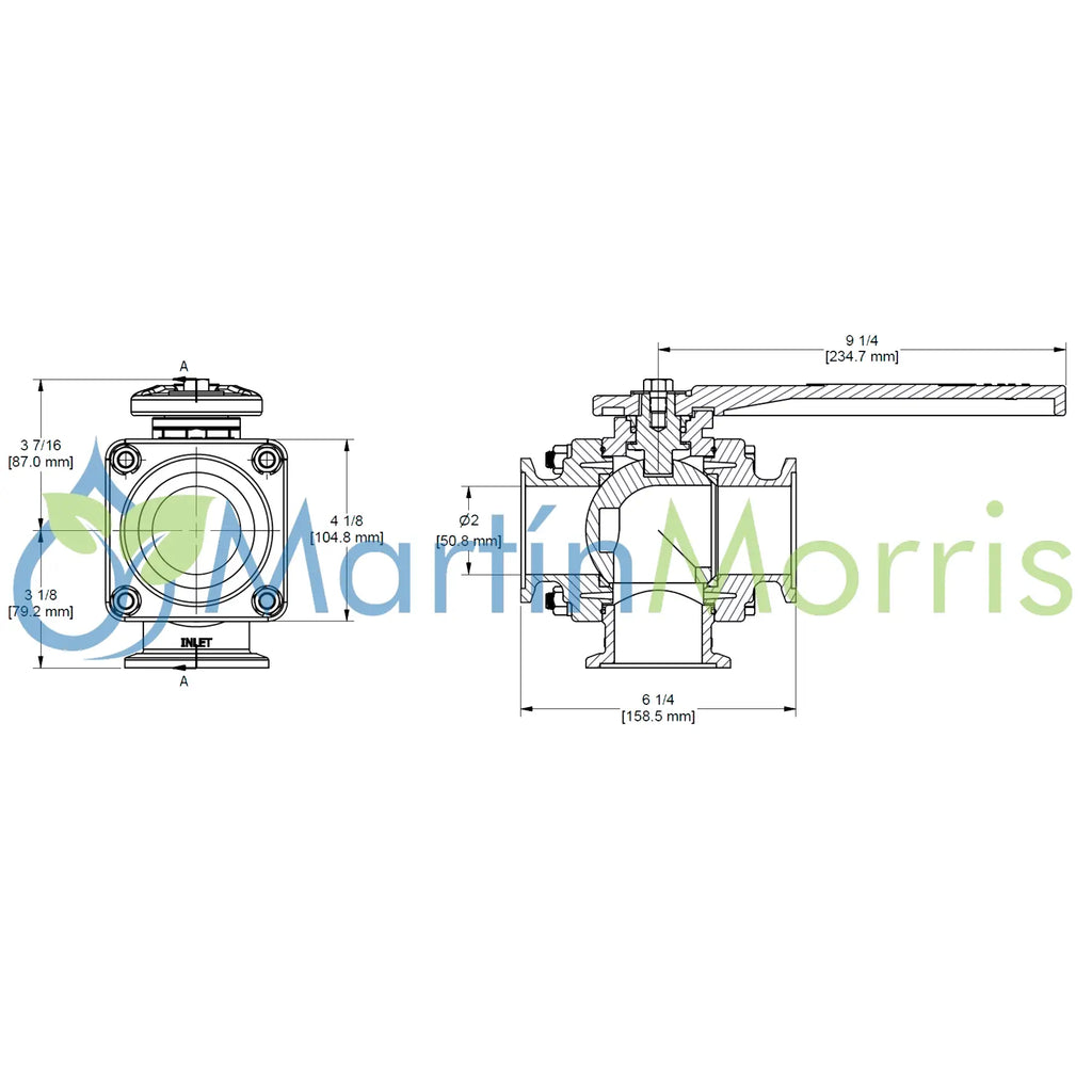 Valvula de 3 Vias BANJO Inferior con Paso Total Brida 220