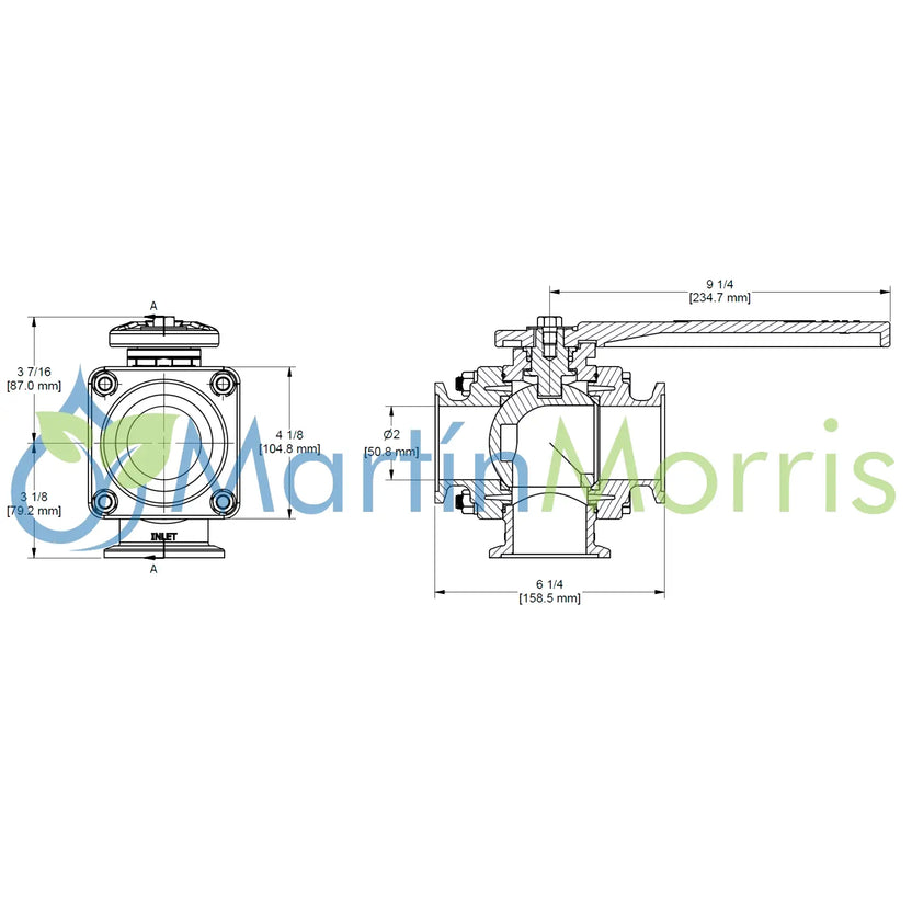 Valvula de 3 Vias BANJO Inferior con Paso Total Brida 220