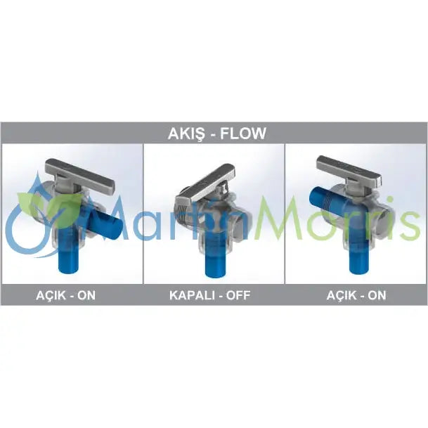 Válvula o canilla manual de 3 vías inferior toyman flujo interrumpido