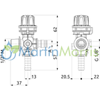 Válvula Reguladora De Presión Rosca M 1/2" - 3D Tuerca Espiga 13mm Caudal 20 L/Min.