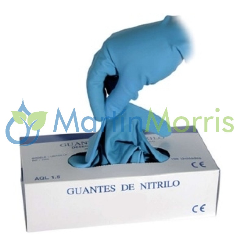 Guantes de nitrilo celeste descartables caja 100 unidades talle 7/8