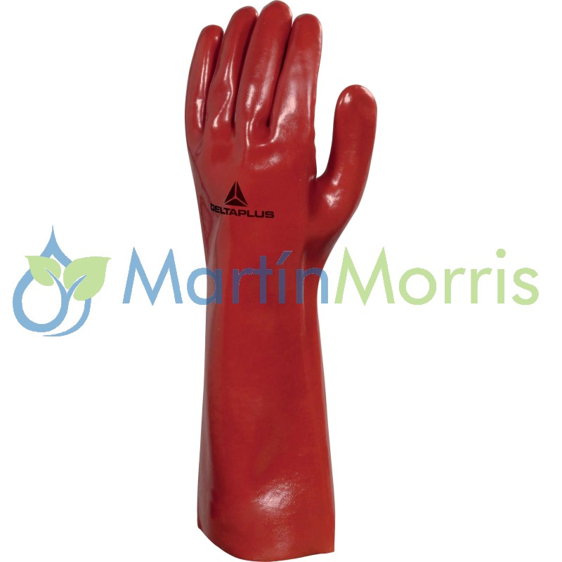 Guante Rojo de PVC Interior Algodón Tipo Petrolero Largo 40cm Talle 10-1